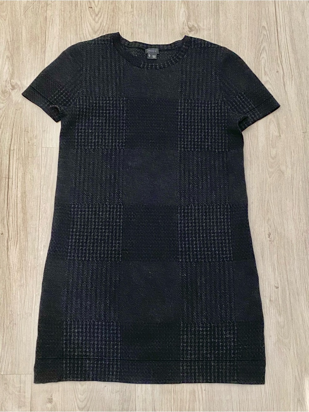 Theory Darmelle Evian Wool Knit Dress Charcoal Plaid L⁠